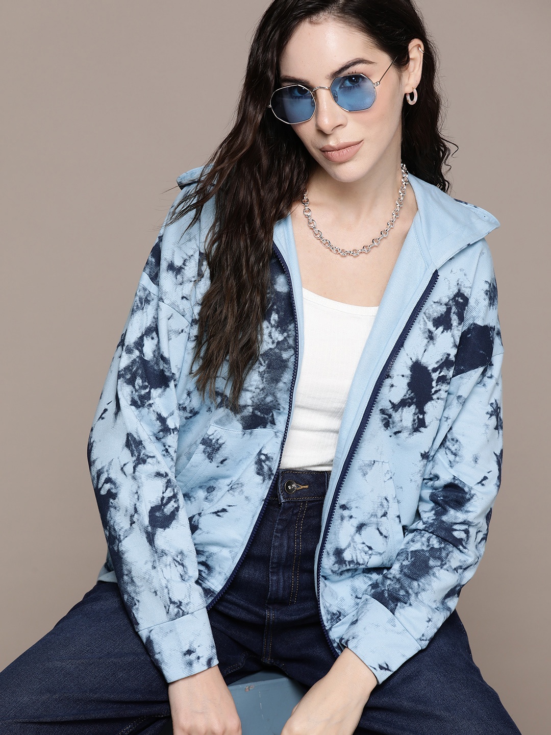 

Roadster Women Printed Hooded Sweatshirt, Turquoise blue