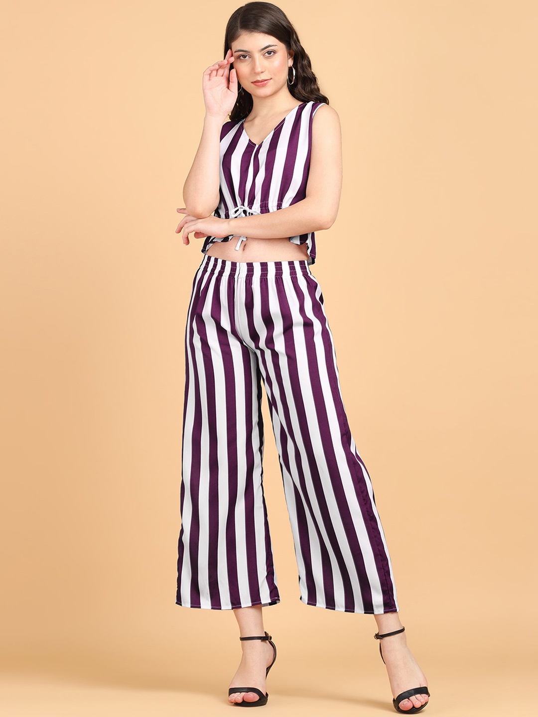 

Popwings Striped Crop Top & Trouser, Purple