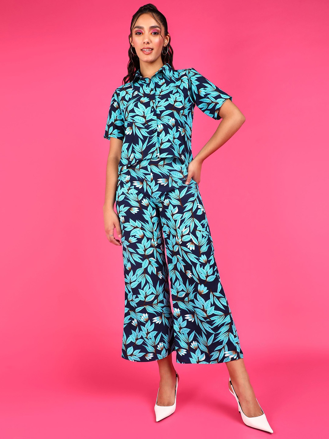 

Popwings Floral Printed Shirt & Trouser, Navy blue