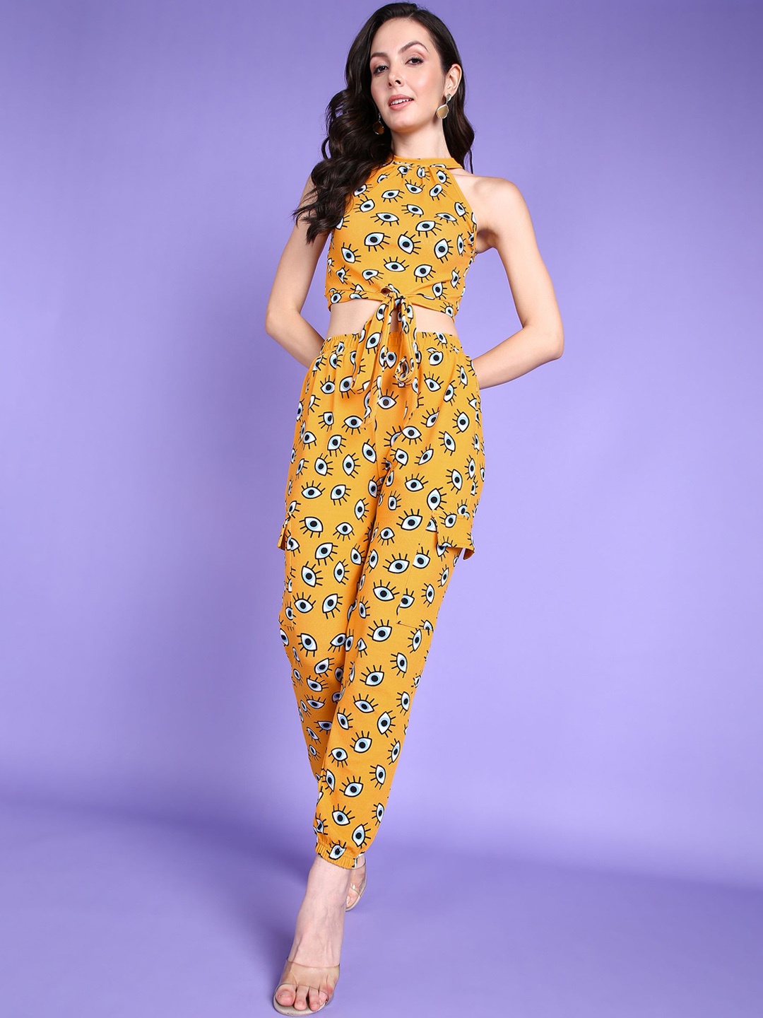 

Popwings Printed Halter Neck Crop Top & Joggers, Yellow