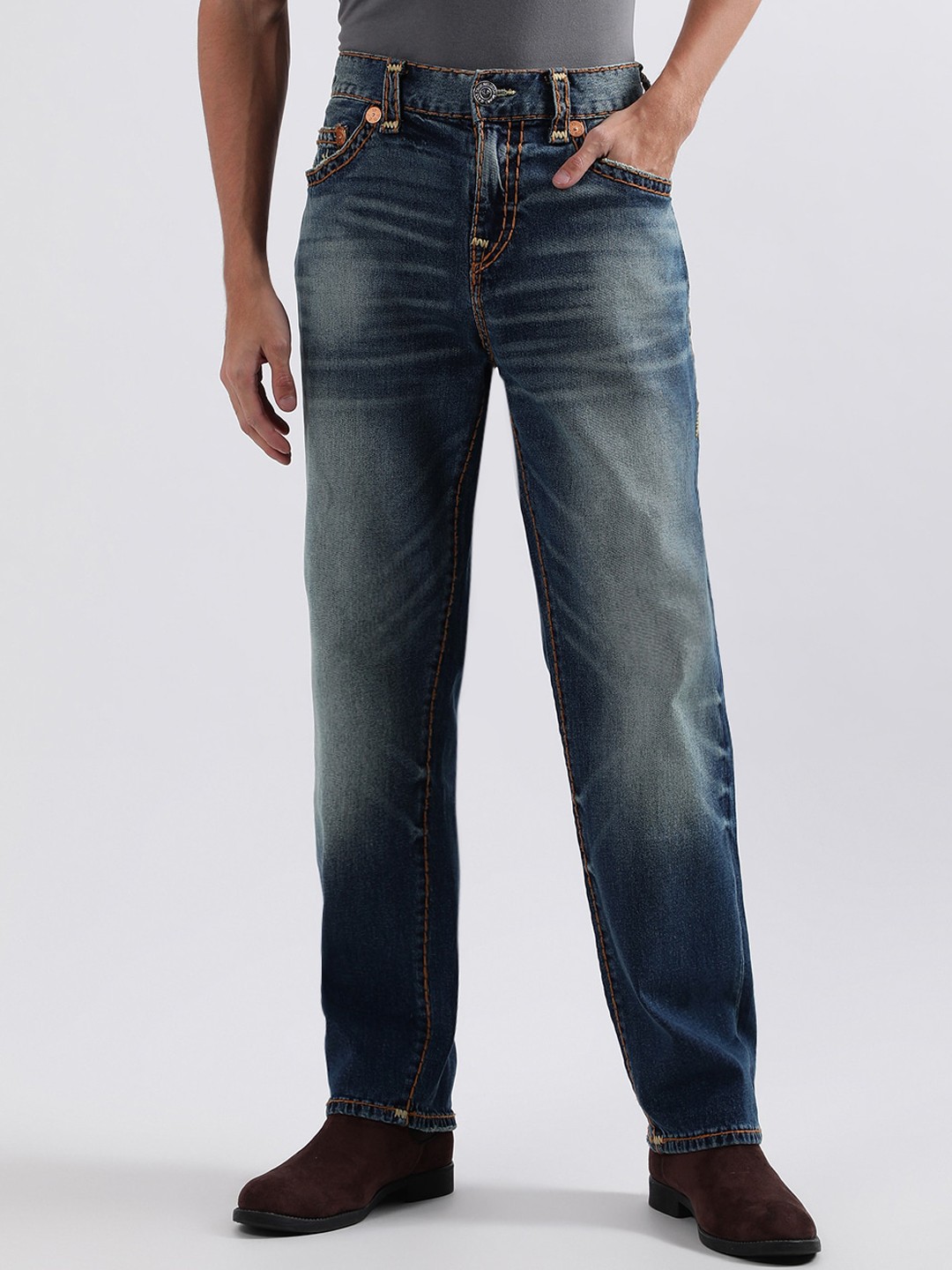 

True Religion Men Super T Bobby Oversize Fit Blue Mid Rise Jeans