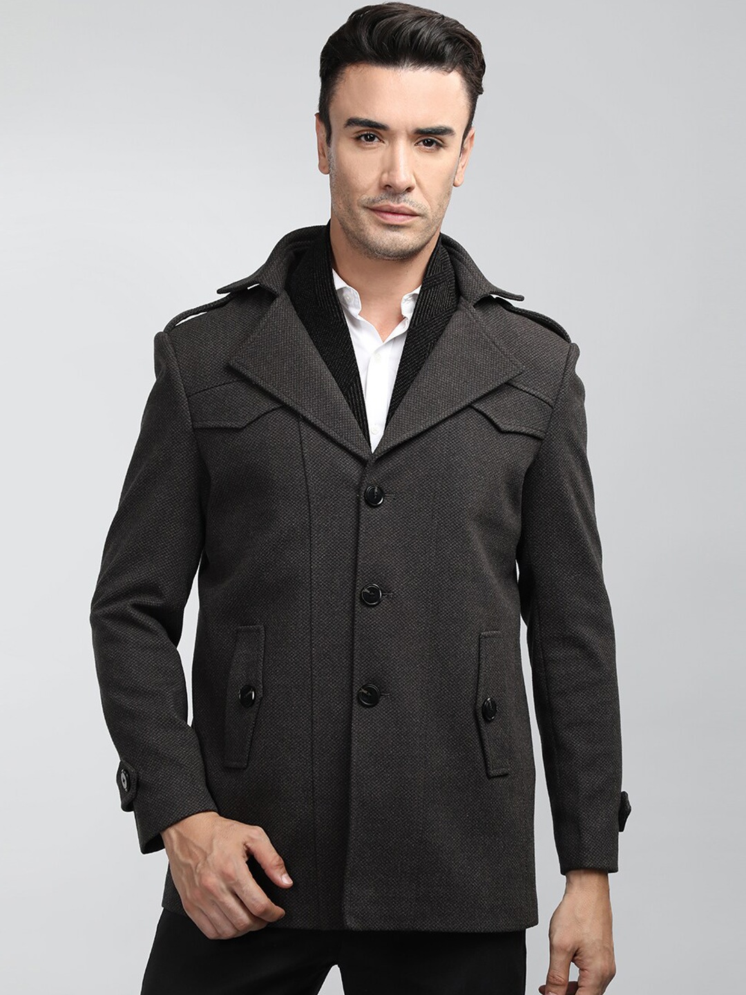 

LURE URBAN Single-Breasted Notched Lapel Overcoat, Brown