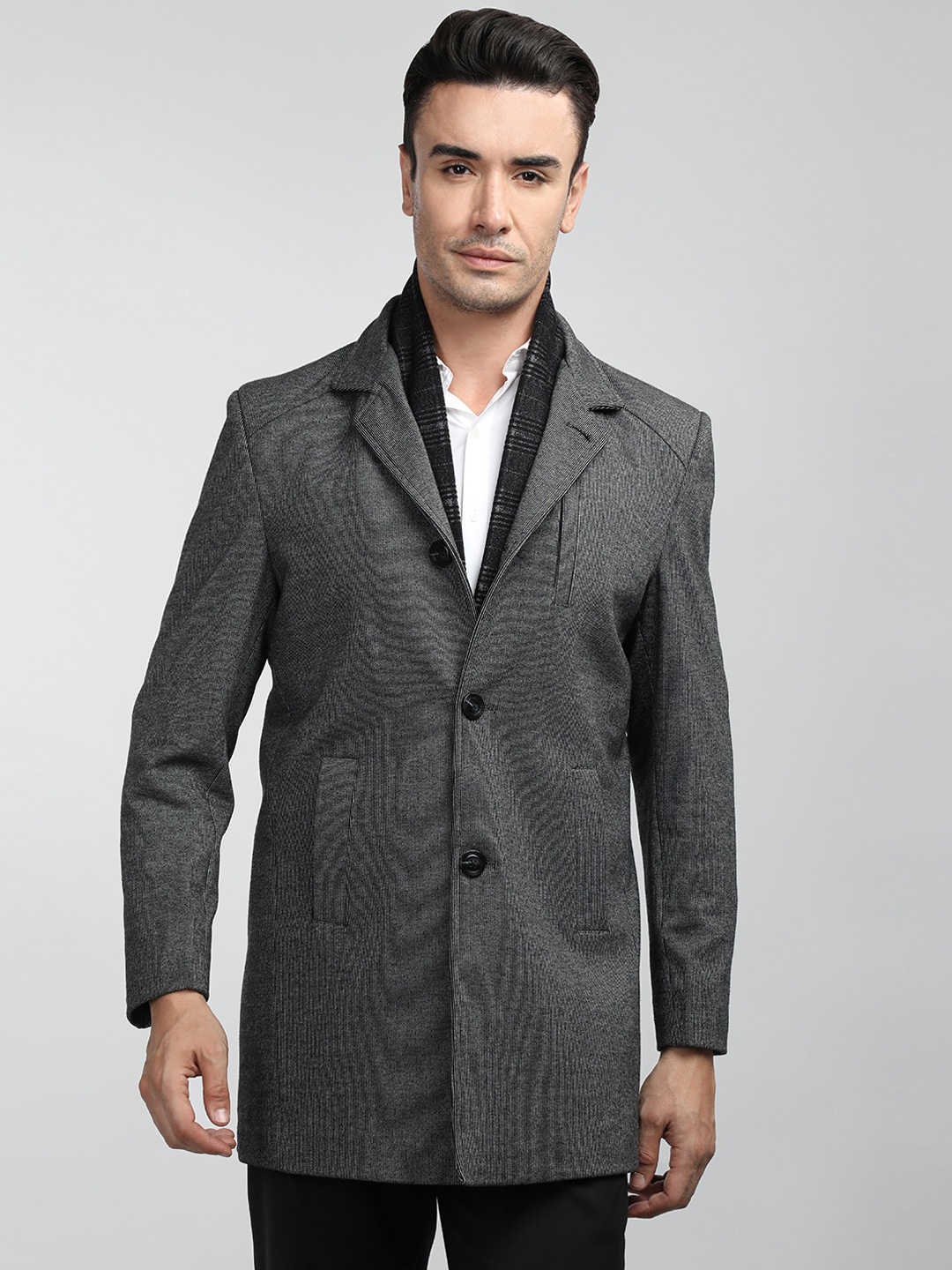 

LURE URBAN Single-Breasted Notched Lapel Overcoat, Grey