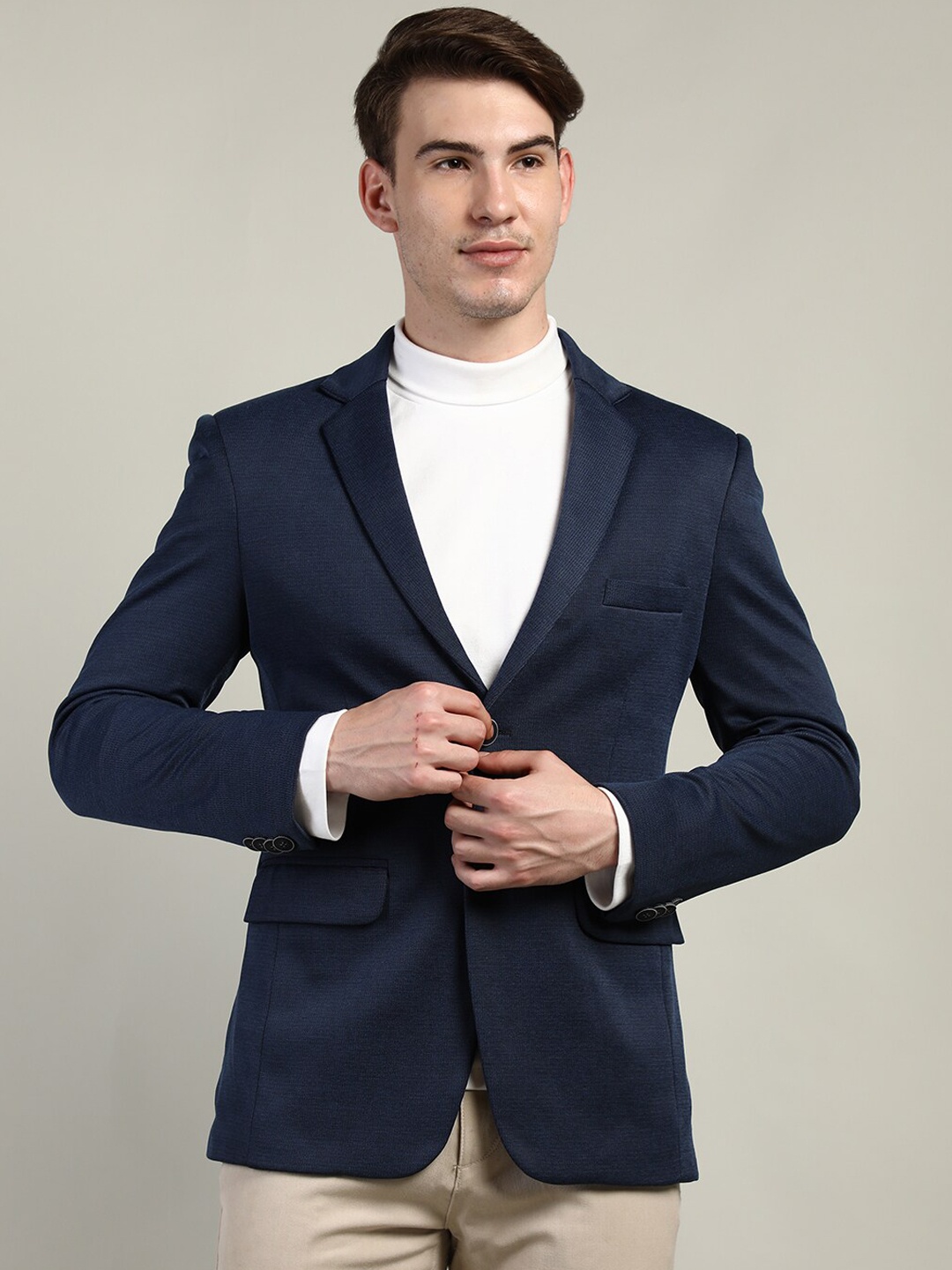 

LURE URBAN Single-Breasted Notched Lapel Overcoat, Navy blue