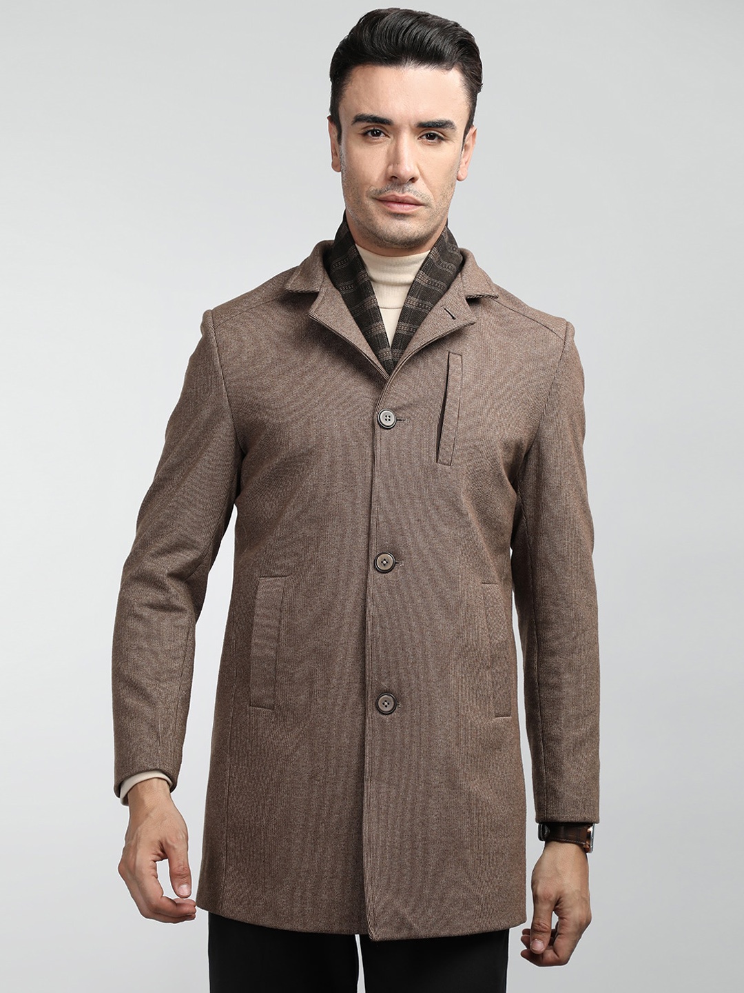 

LURE URBAN Notched Lapel Single Breasted Wool OverCoat, Brown