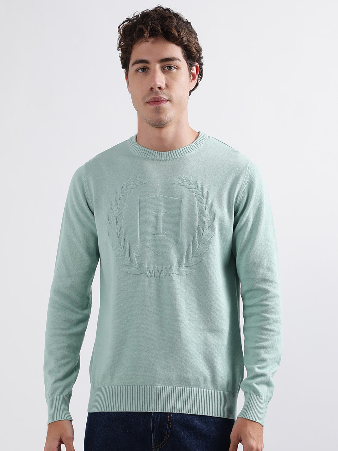 

Iconic Round Neck Pure Cotton Pullover Sweater, Green