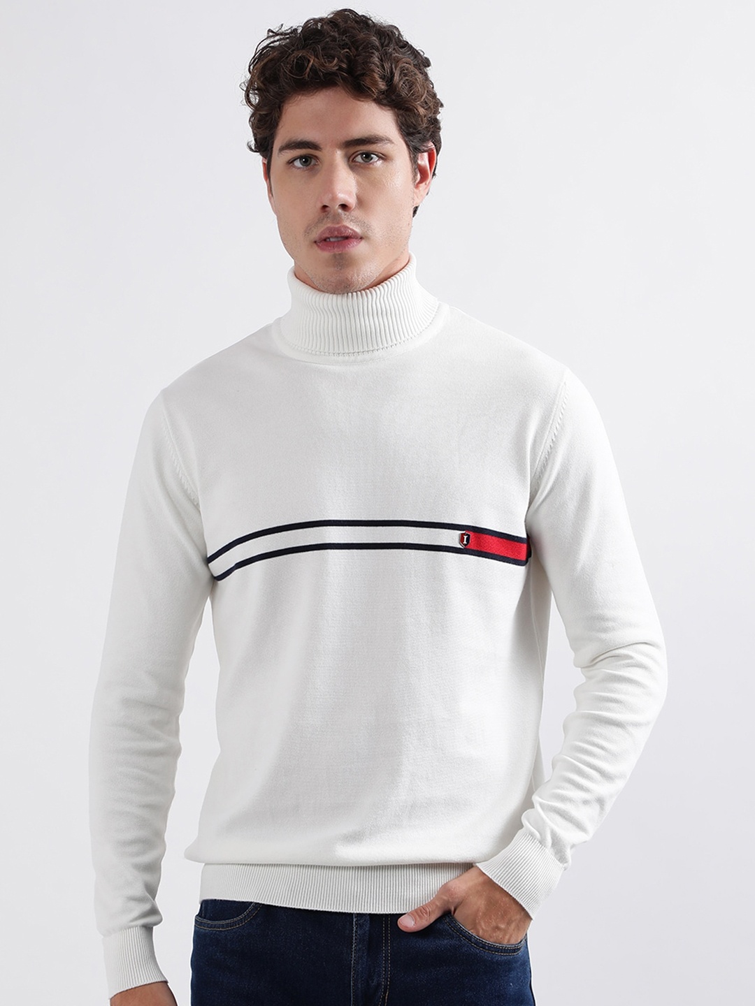 

Iconic Turtle Neck Pure Cotton Pullover, White