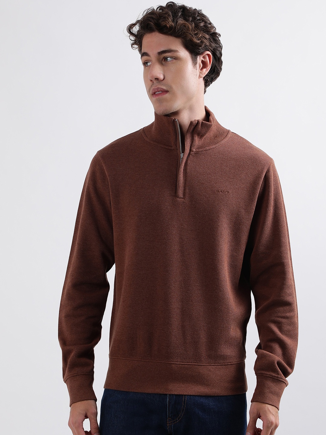 

GANT Brown Mock Collar Pure Cotton Pullover Sweatshirt