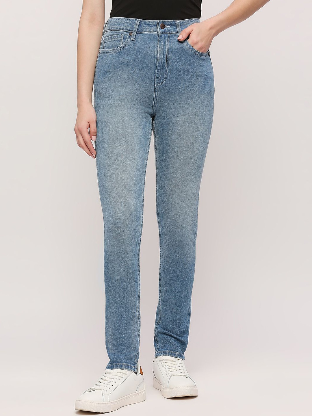 

Pepe Jeans Women Skinny Fit High-Rise Heavy Fade Stretchable Jeans, Blue