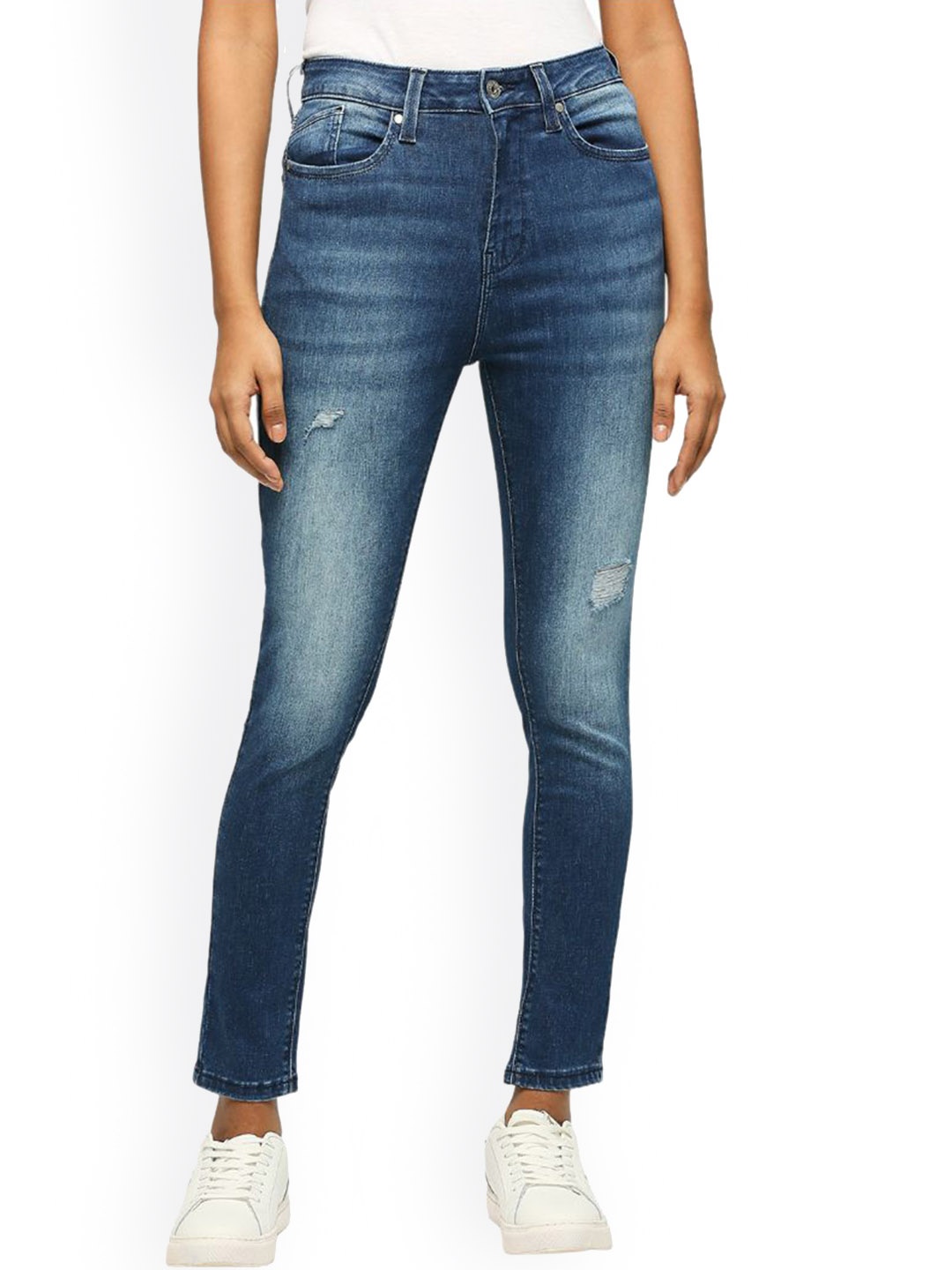 

Pepe Jeans Women Skinny Fit High-Rise Mildly Distressed Light Fade Stretchable Jeans, Blue