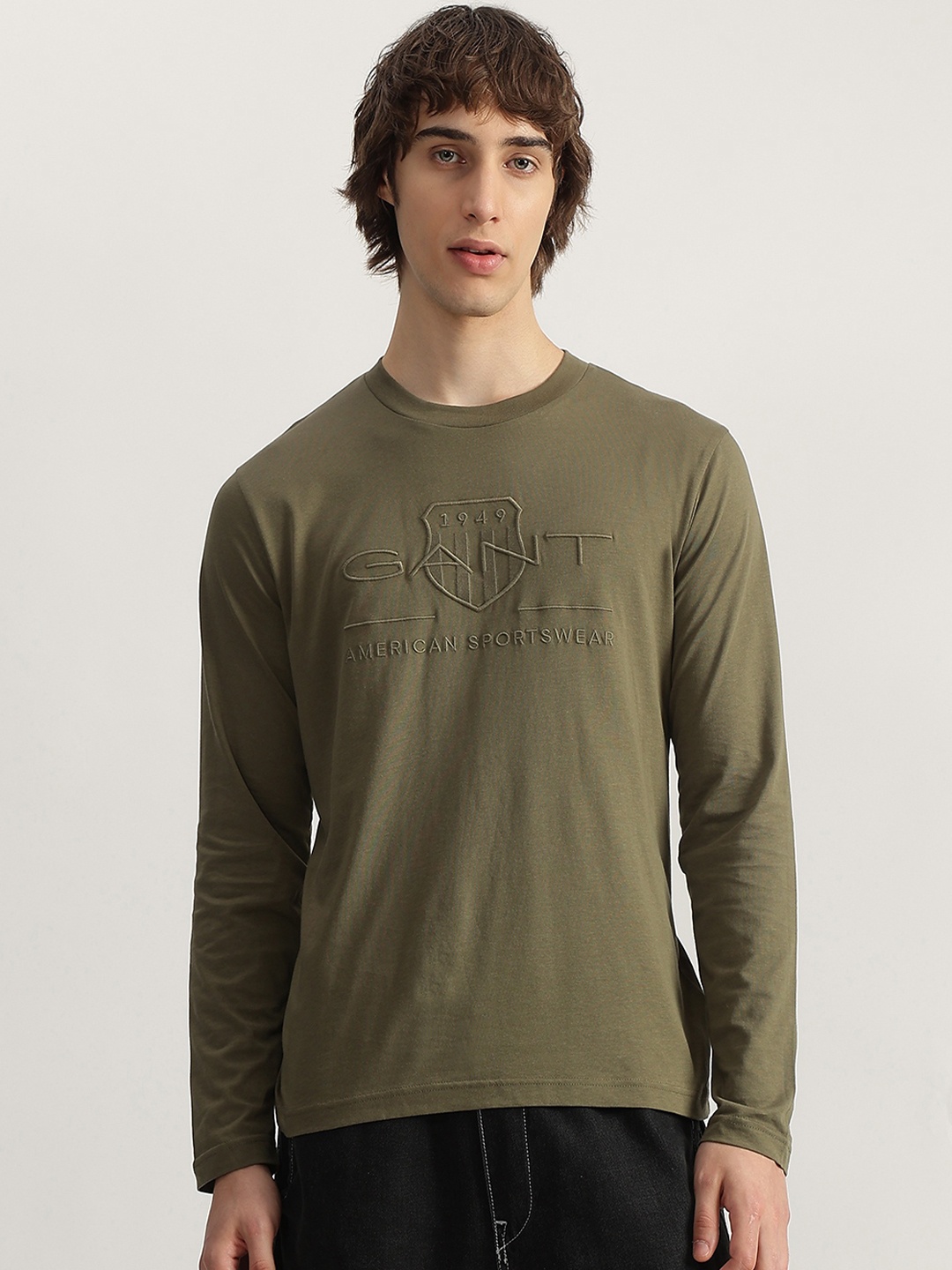 GANT Typography Embroidered Cotton T-shirt, Olive
