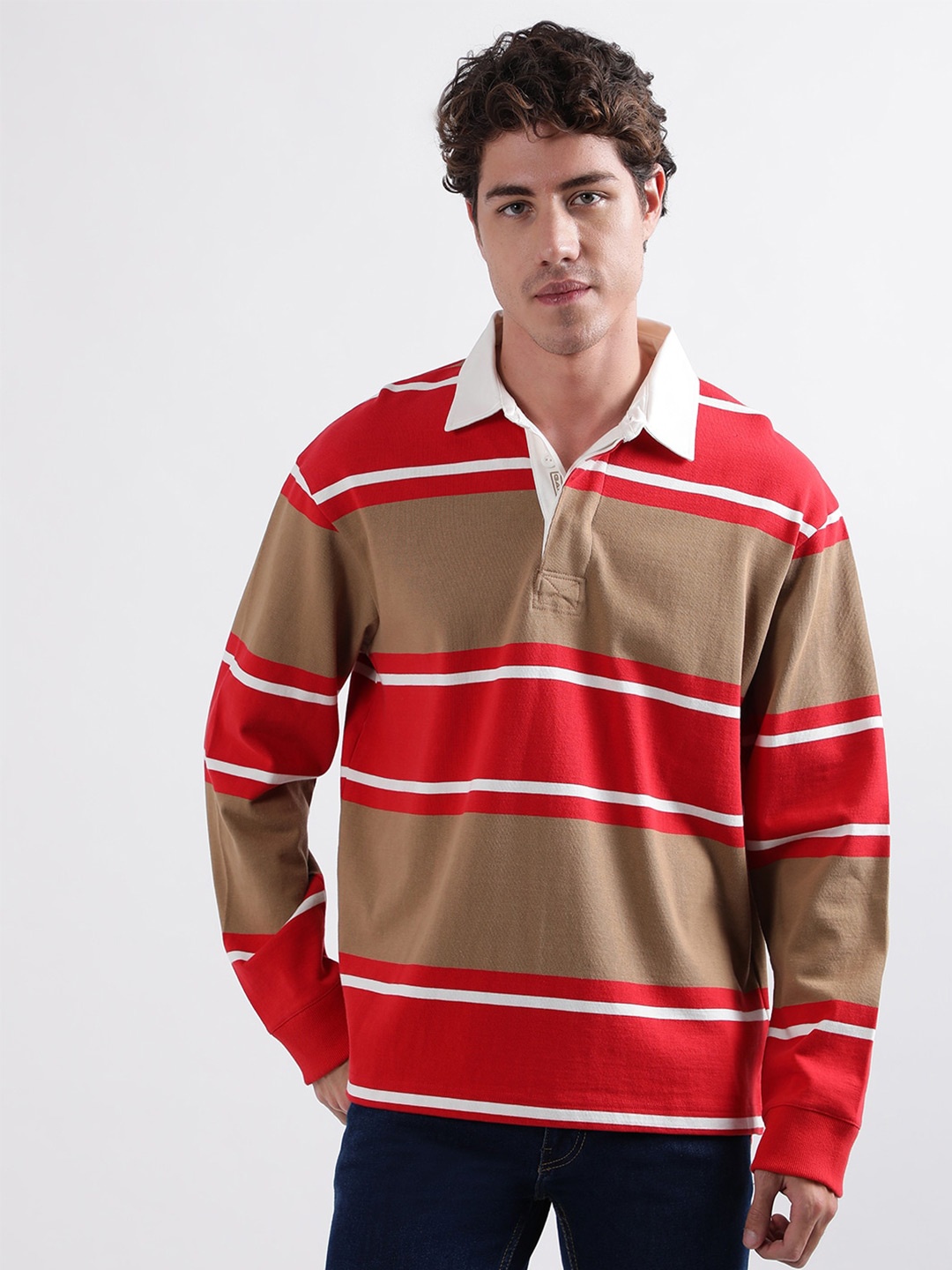 

GANT Relaxed Fit Variegated Striped Polo T-shirt, Red