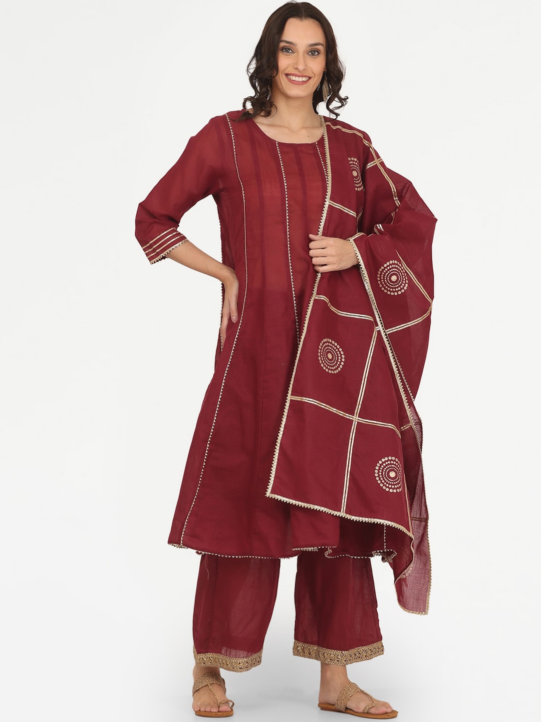 

KAANCHIE NANGGIA Gotta Patti Kurta With Palazzos & Dupatta, Maroon