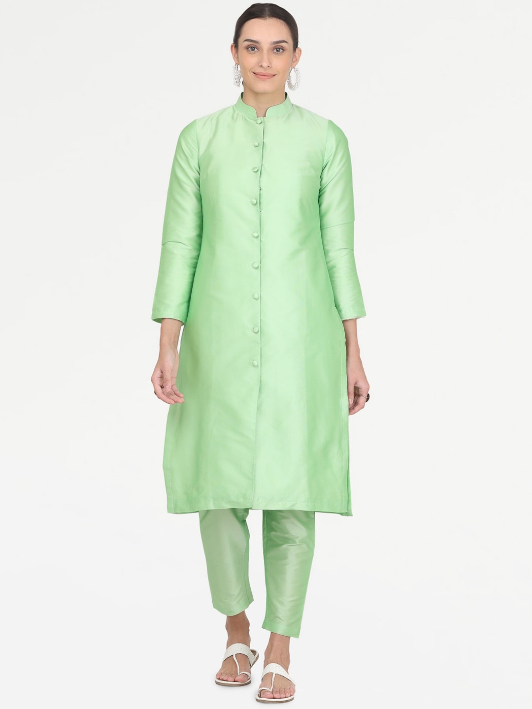 

KAANCHIE NANGGIA Mandarin Collar Kurta With Trousers, Green