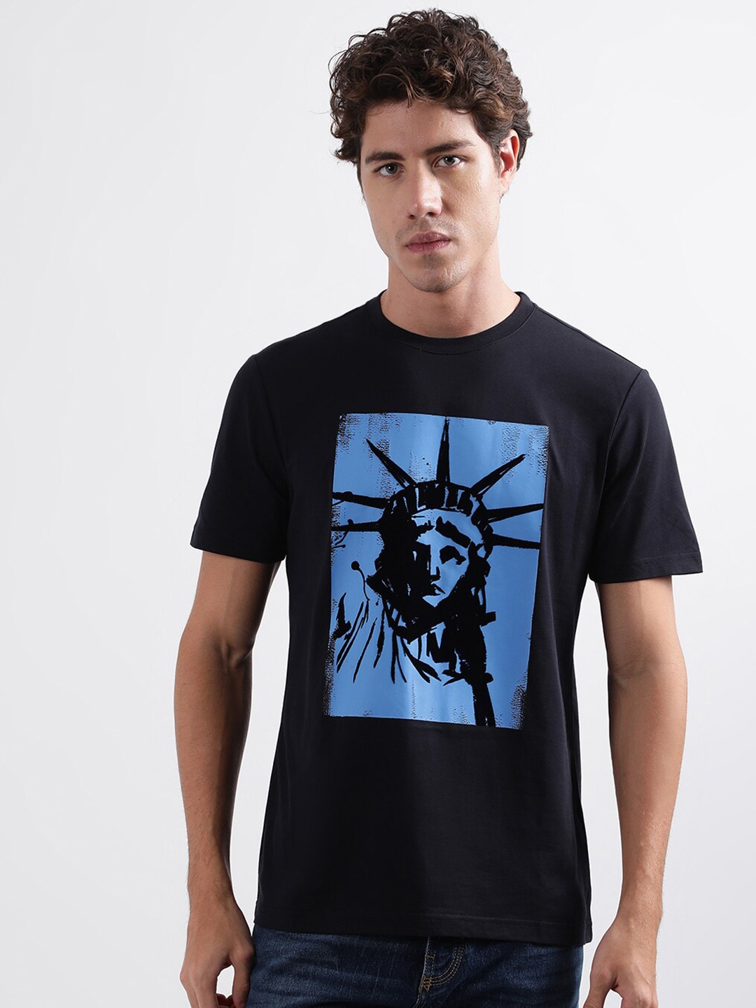 

Antony Morato Graphic Printed Round Neck Pure Cotton T-shirt, Blue