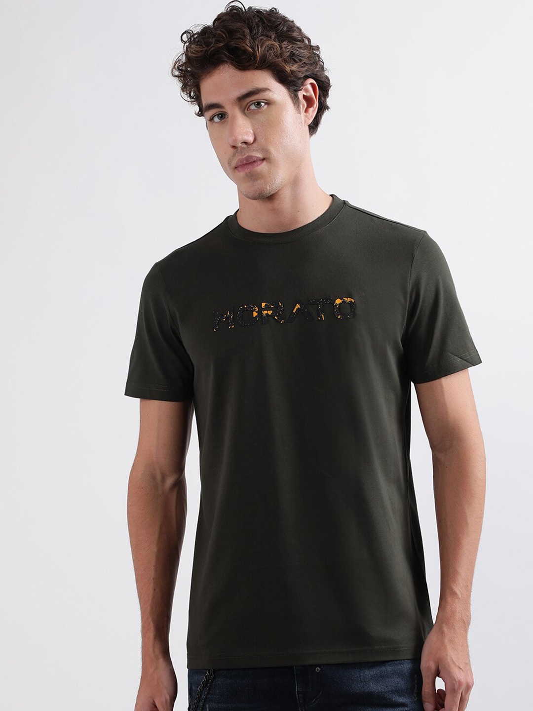 

Antony Morato Graphic Printed Round Neck Pure Cotton T-shirt, Olive