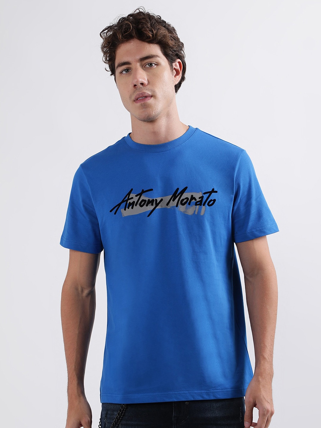 Antony Morato Typography Printed Pure Cotton T-shirt, Blue