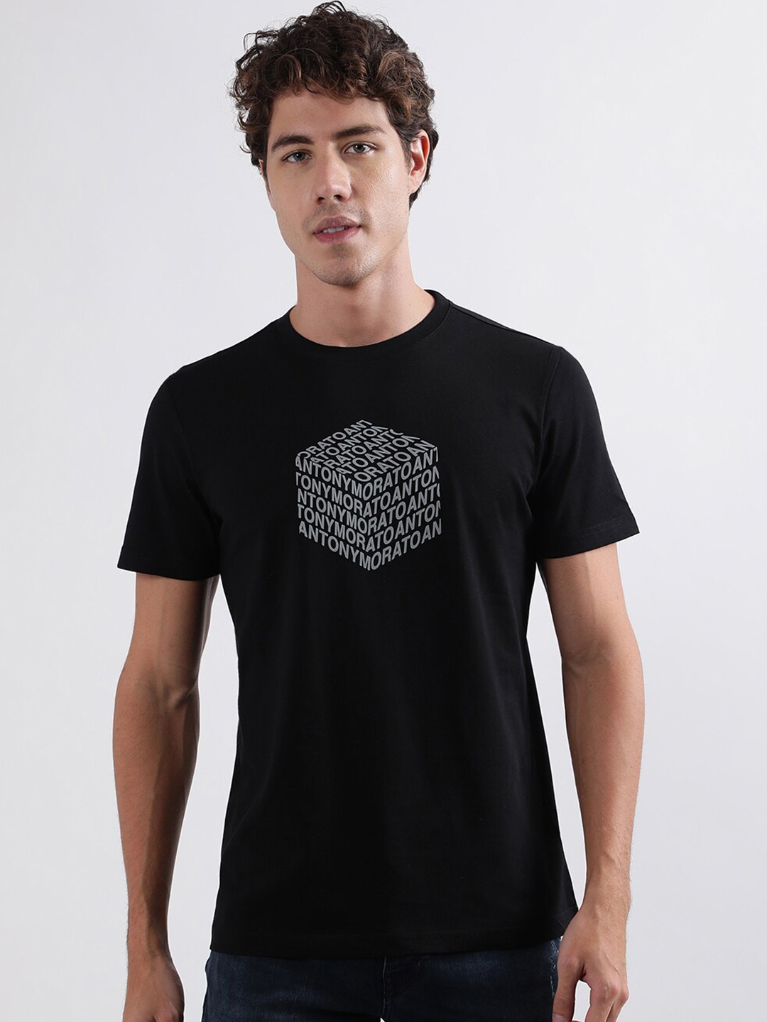 

Antony Morato Graphic Printed Round Neck Pure Cotton T-shirt, Black