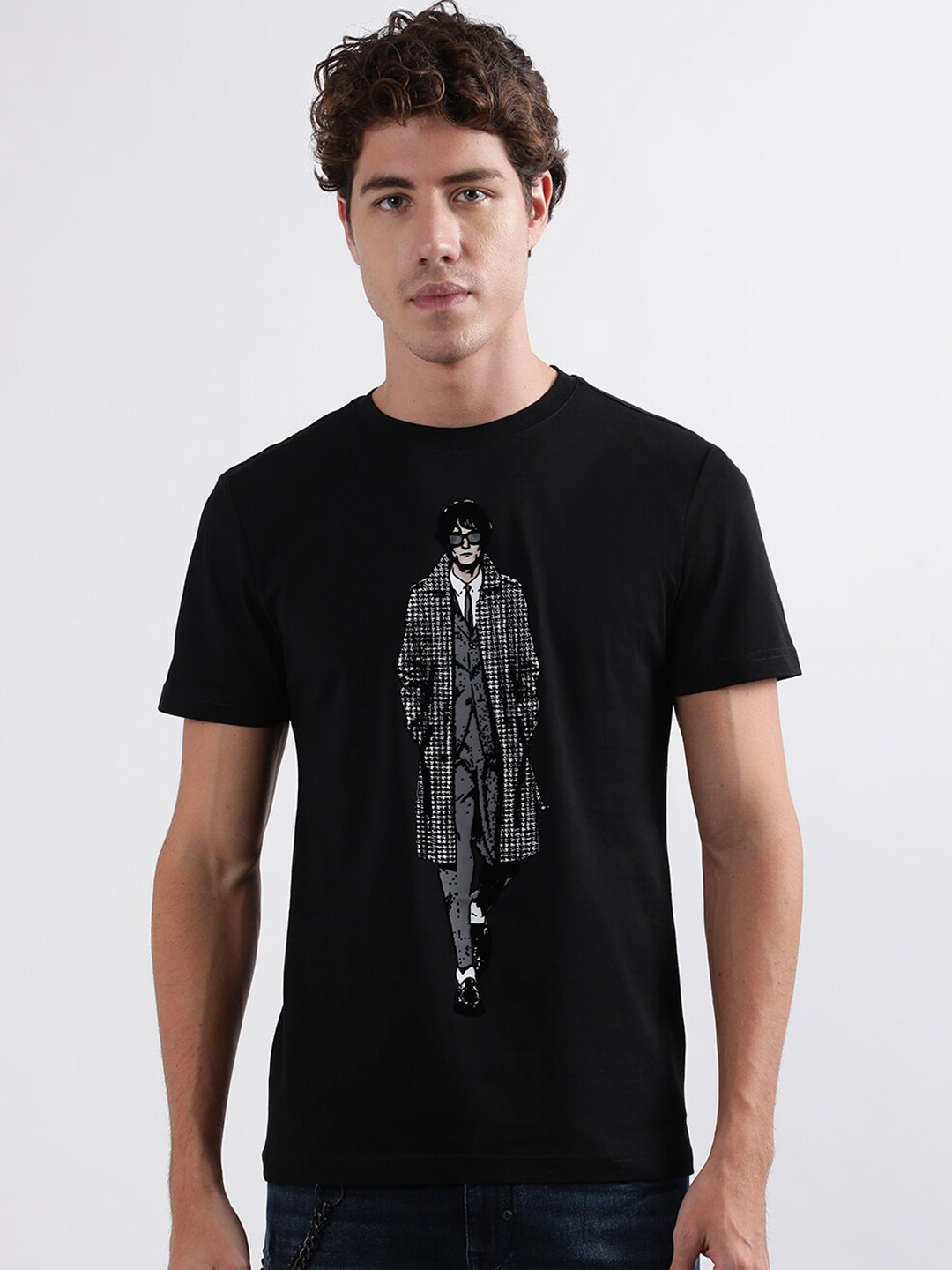 

Antony Morato Graphic Printed Round Neck Pure Cotton T-shirt, Black