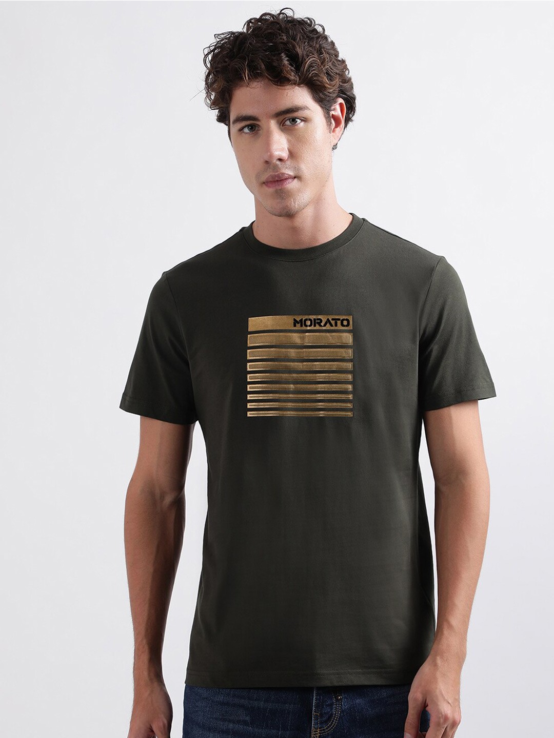 

Antony Morato Graphic Printed Round Neck Pure Cotton T-shirt, Olive
