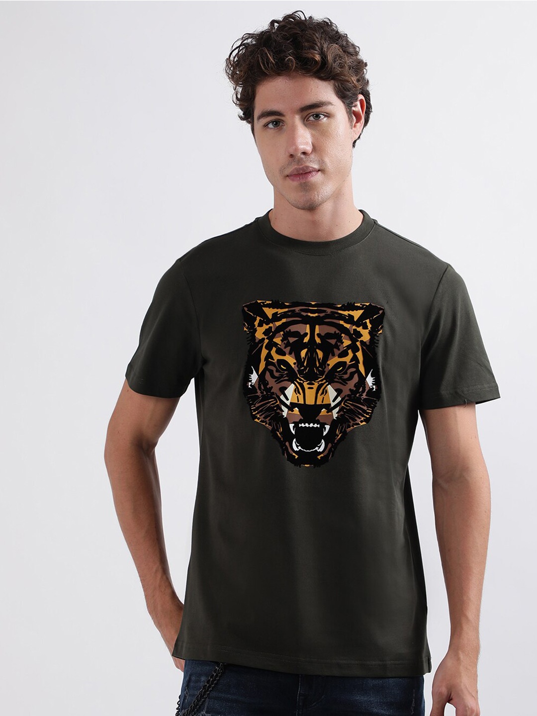 

Antony Morato Typography Printed Round Neck Pure Cotton T-shirt, Olive