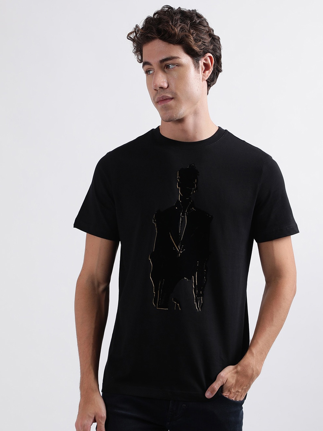 

Antony Morato Graphic Printed Round Neck Pure Cotton T-shirt, Black