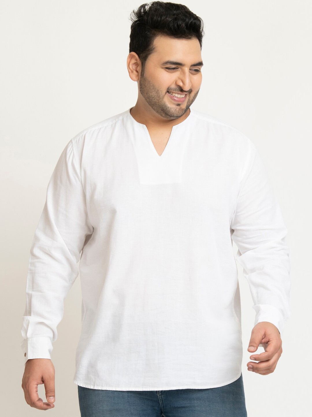 

Bene Kleed Plus Size Cotton Linen Regular Fit Kurta, White