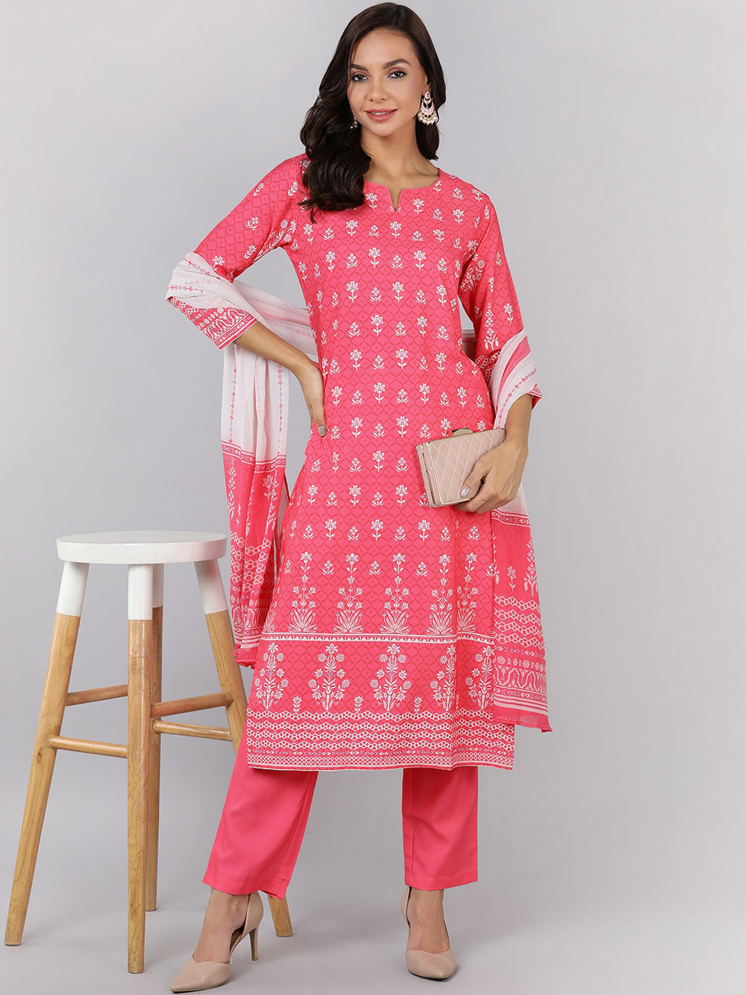 

AHIKA Ethnic Motifs Printed Regular Kurta With Trousers & Dupatta, Pink