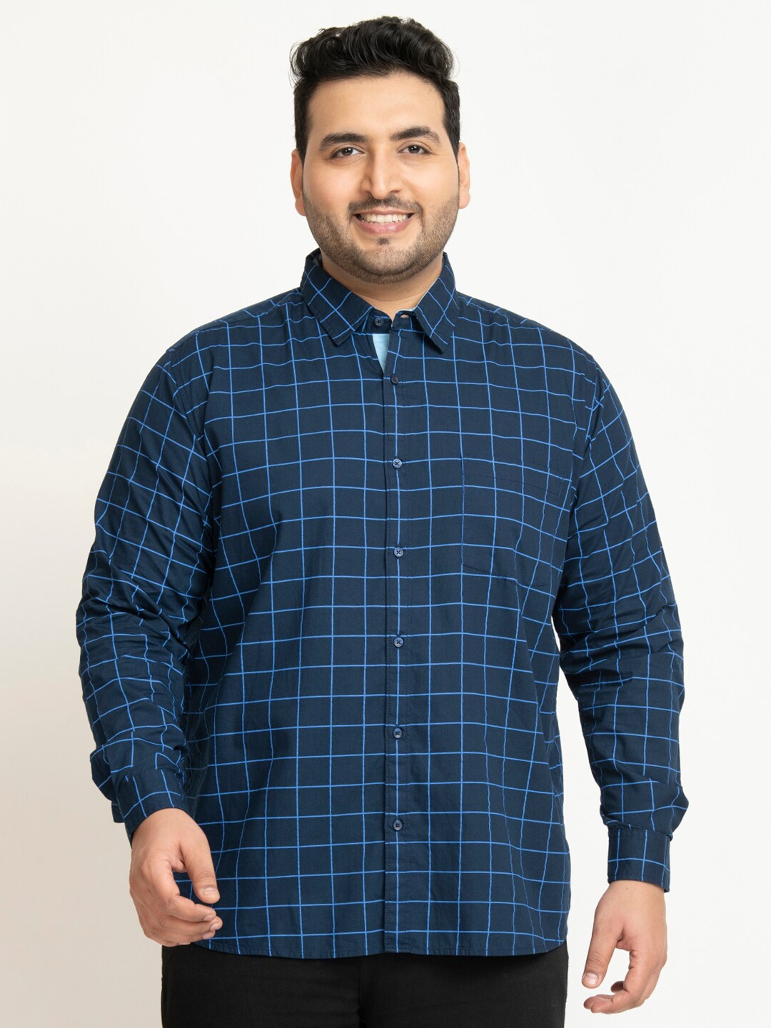 

IVOC Plus Grid Tattersall Checked Casual Shirt, Navy blue