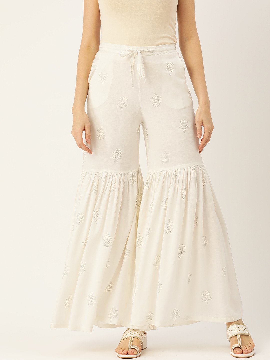 

Rue Collection Women Flared Palazzos, Off white