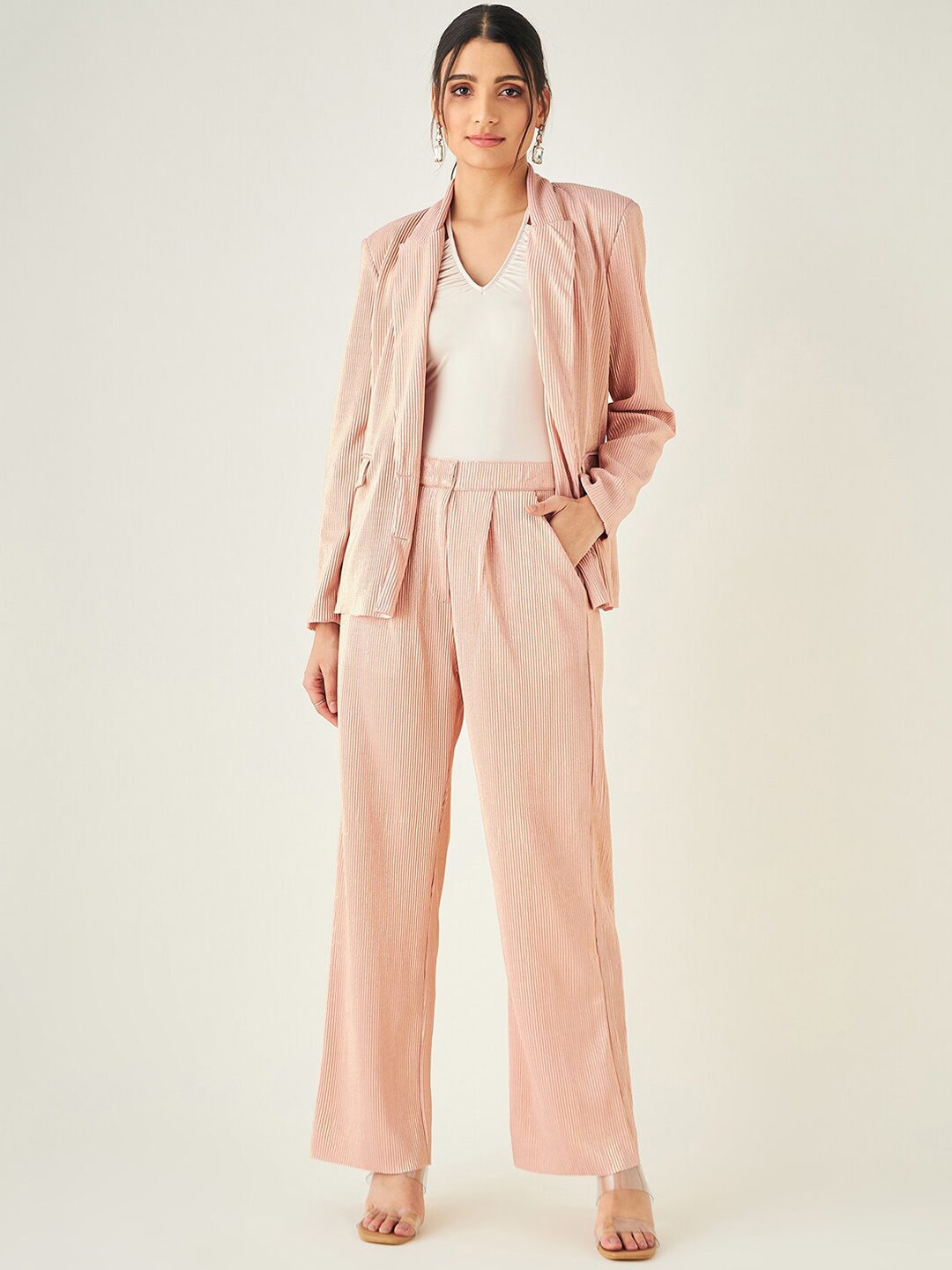 

JUNE & HARRY Self Design Tailored-Fit Single-Breasted Blazer, Pink