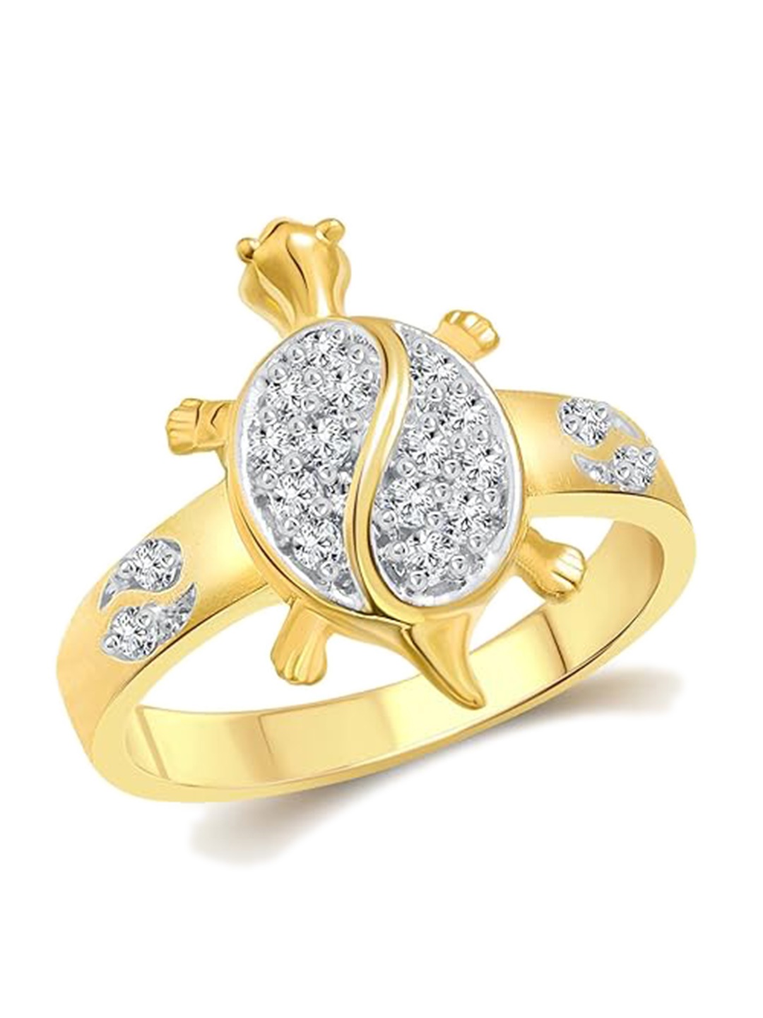 

Vighnaharta Gold and Rhodium-Plated CZ-Studded Tortoise Ring