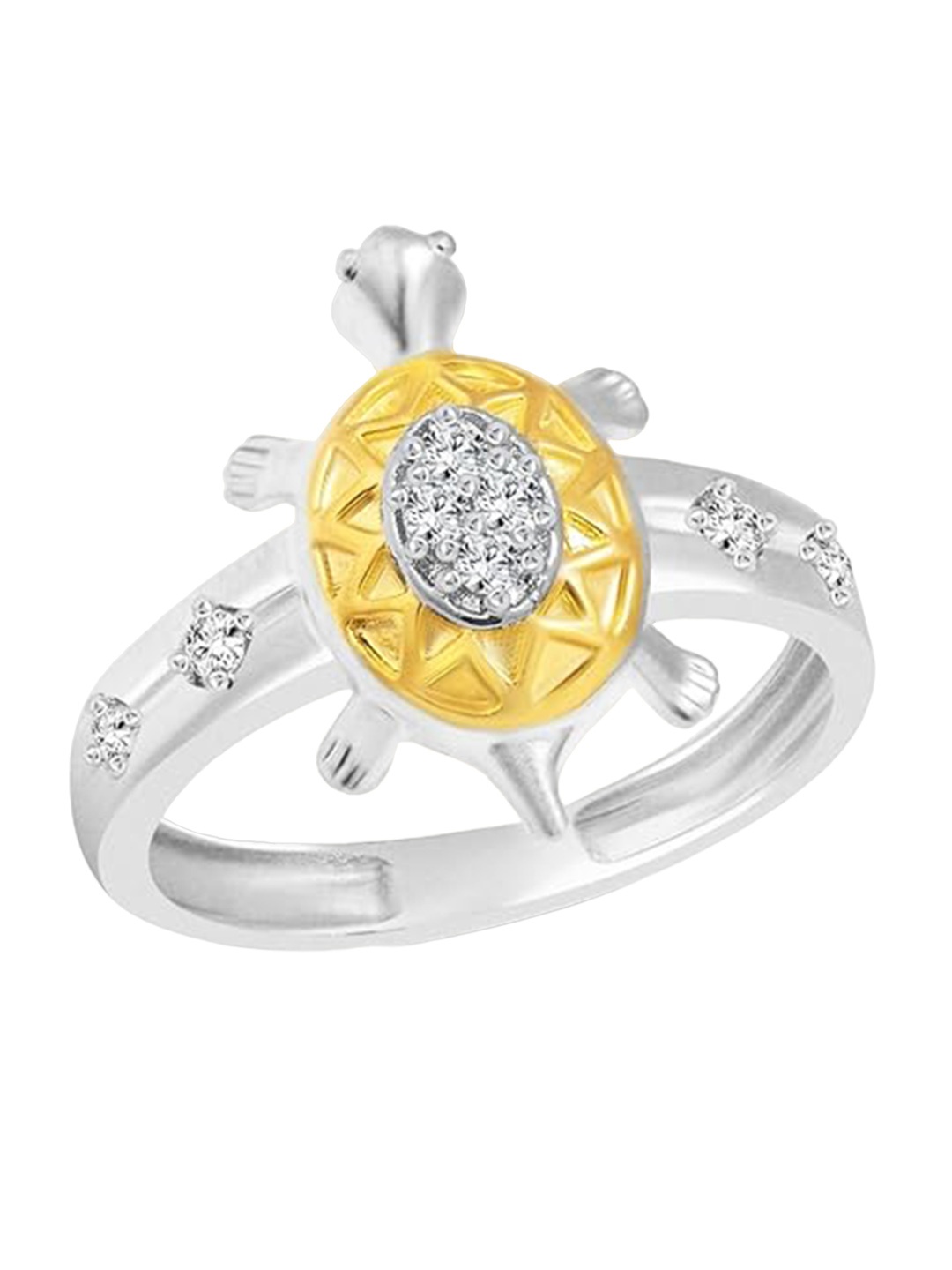 

Vighnaharta Silver & Rhodium-Plated CZ-Studded Divine Turtle Ring