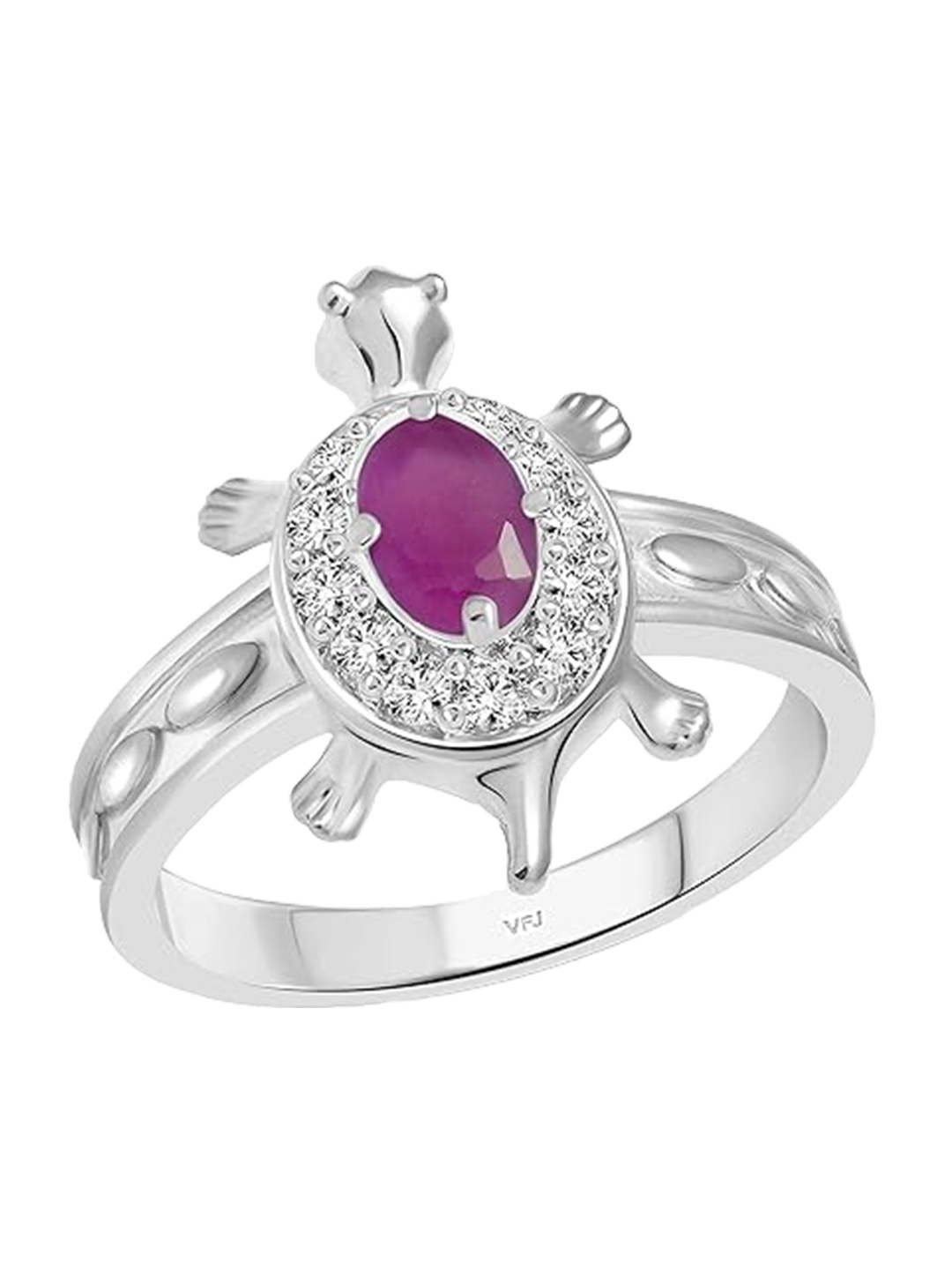 

Vighnaharta Rhodium-Plated Cubic Zirconia Stone Tortoise Finger Ring, Silver