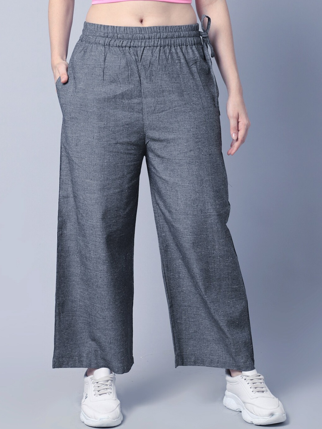 

GRACIT Women Linen Parallel Trousers, Black