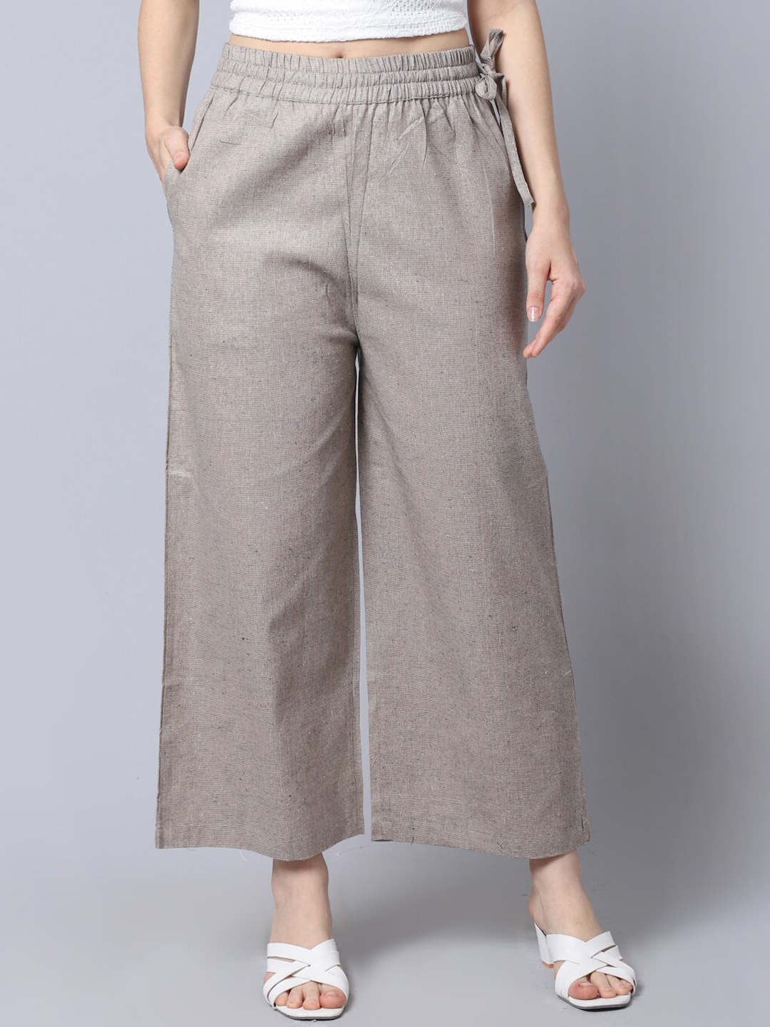 

GRACIT Women Linen Parallel Trousers, Brown