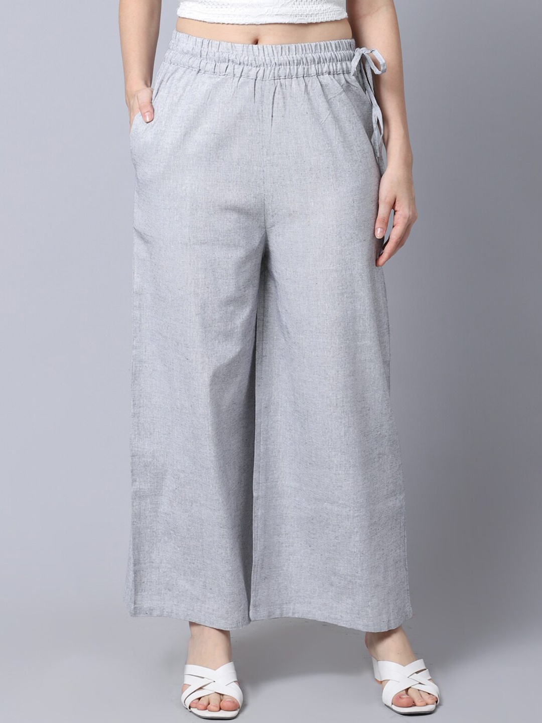 

GRACIT Linen Flared Palazzo, Grey