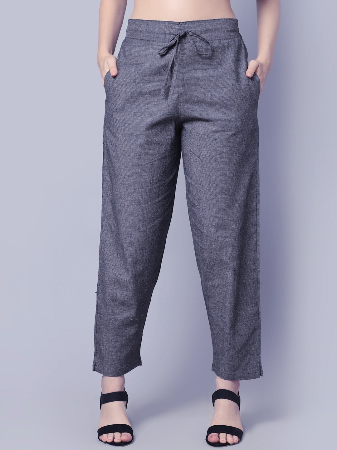 

GRACIT Women Mid-Rise Linen Trousers, Black