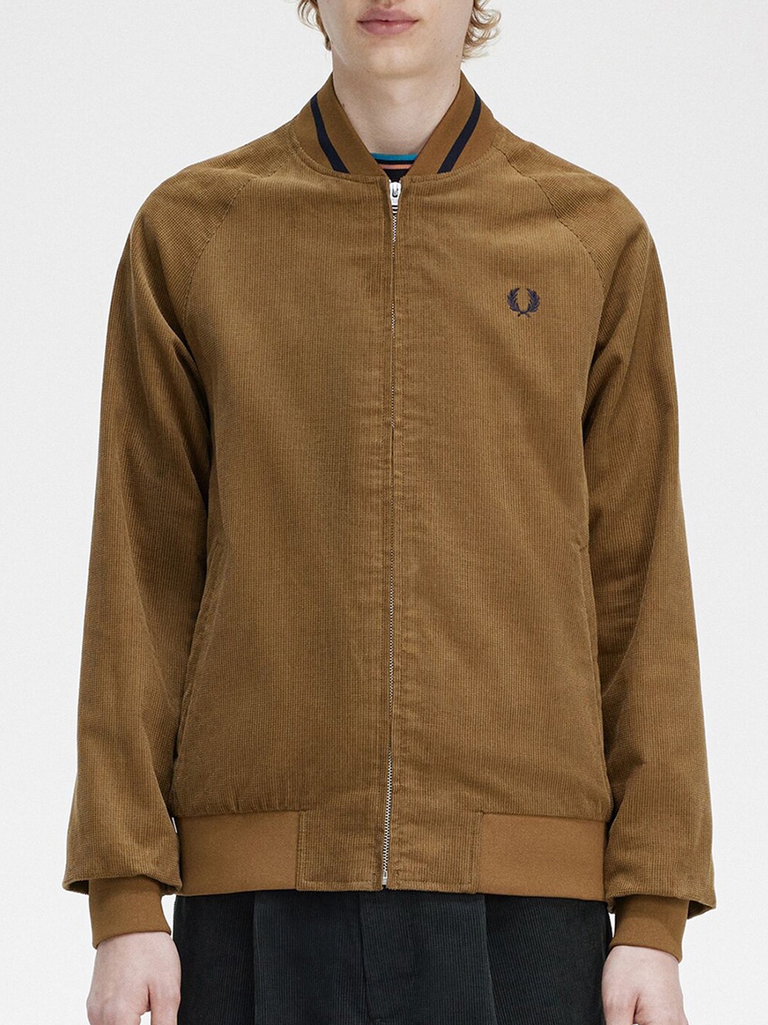 

Fred Perry Longline Bomber with Embroidered Jacket, Brown