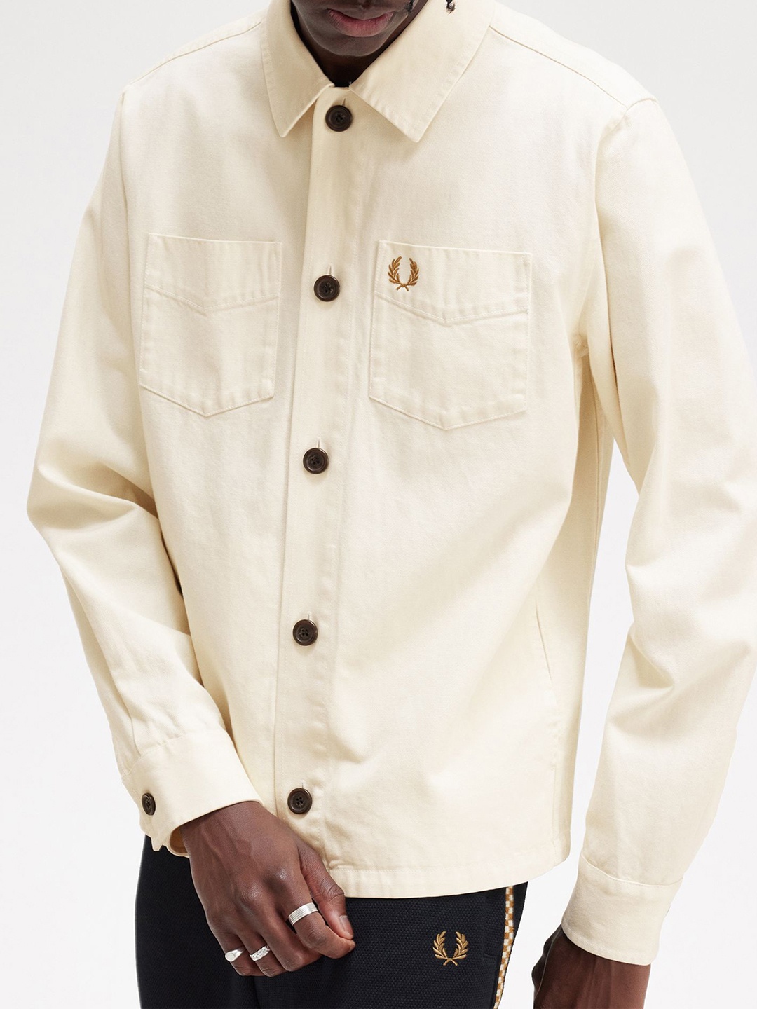 

Fred Perry Spread Collar Long Sleeves Cotton Casual Shirt, Cream