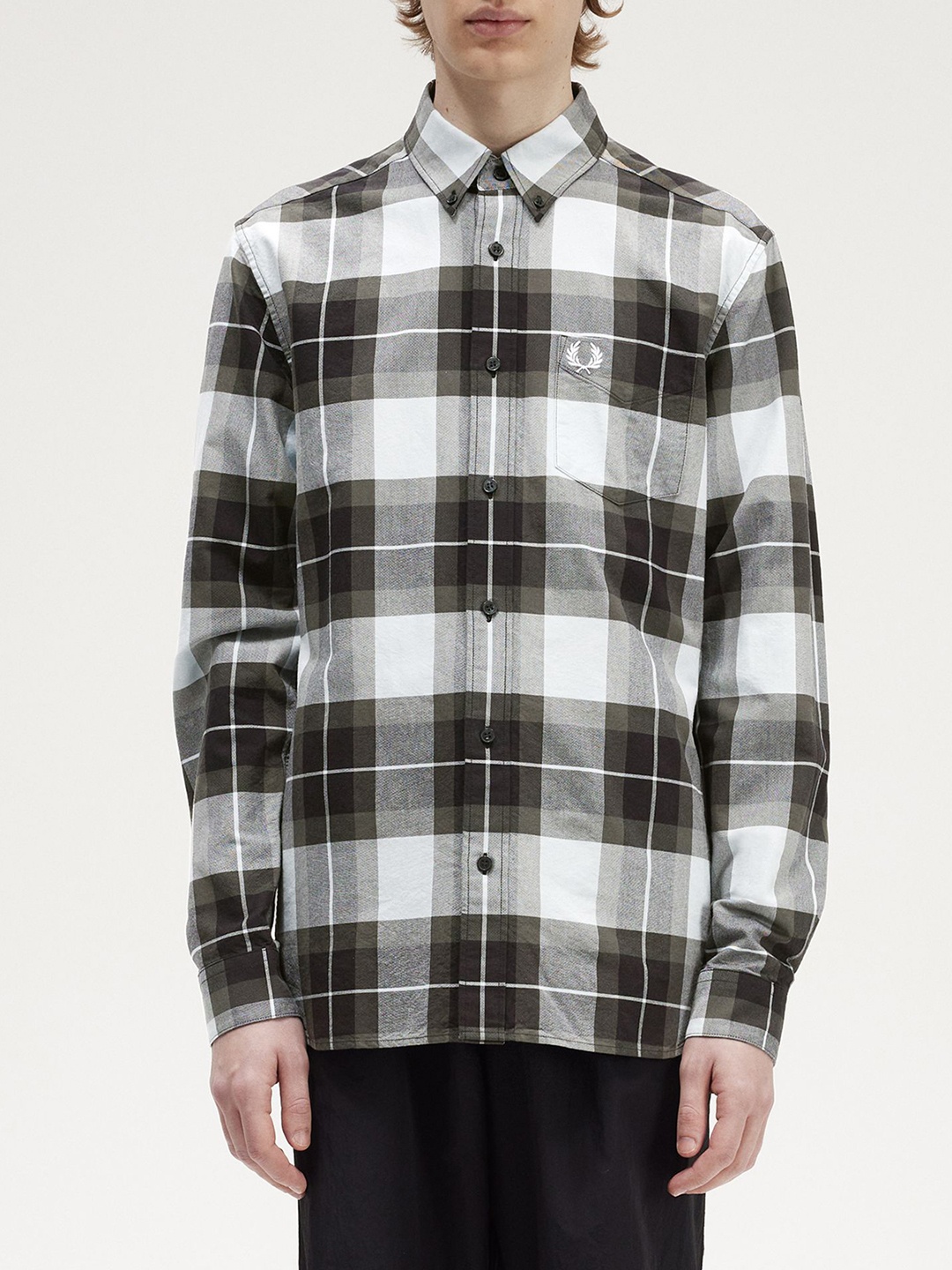 

Fred Perry Blue Checked Button-Down Collar Long Sleeves Cotton Shirt