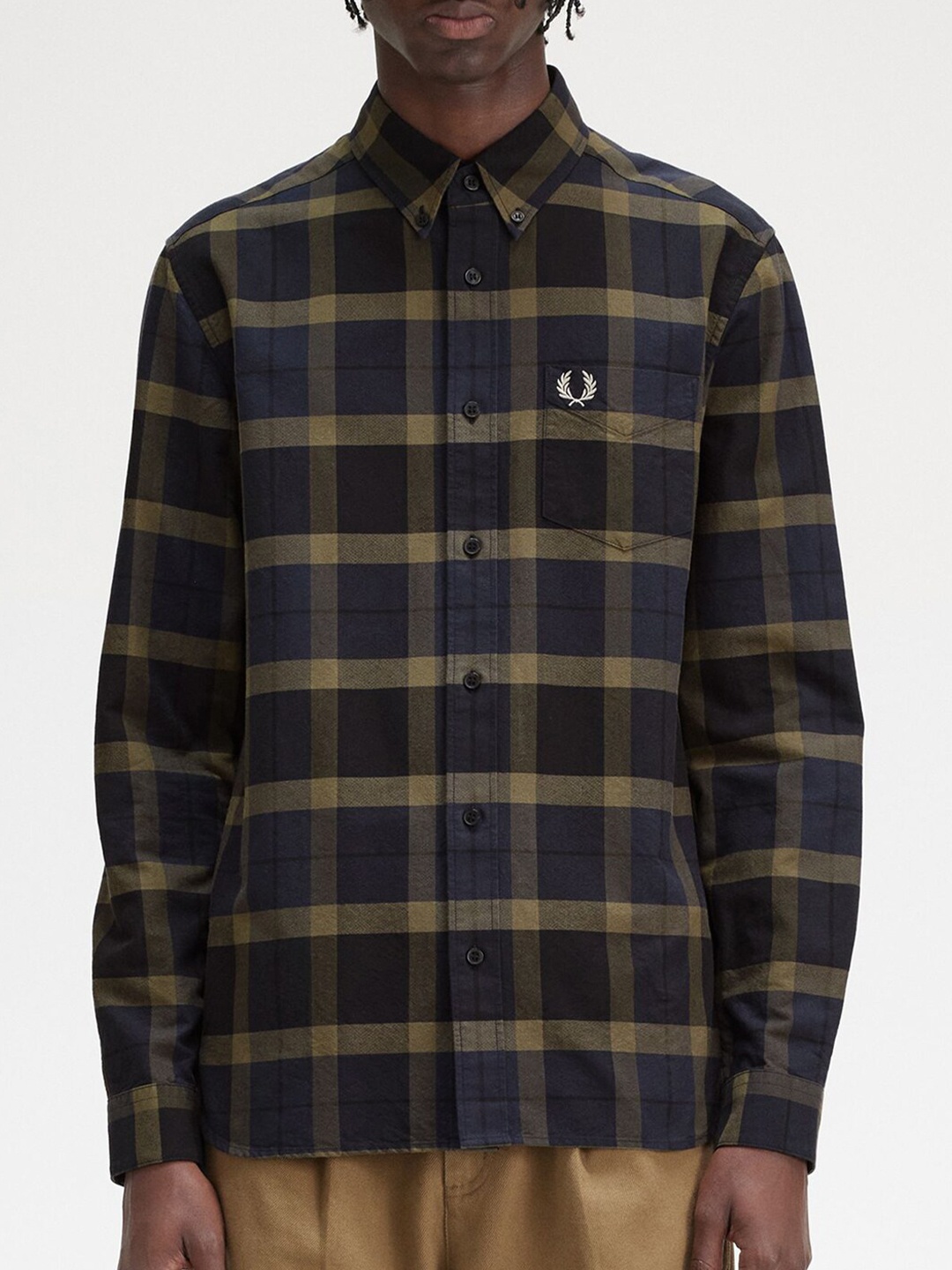 

Fred Perry Tartan Checks Button-Down Collar Cotton Casual Shirt, Green