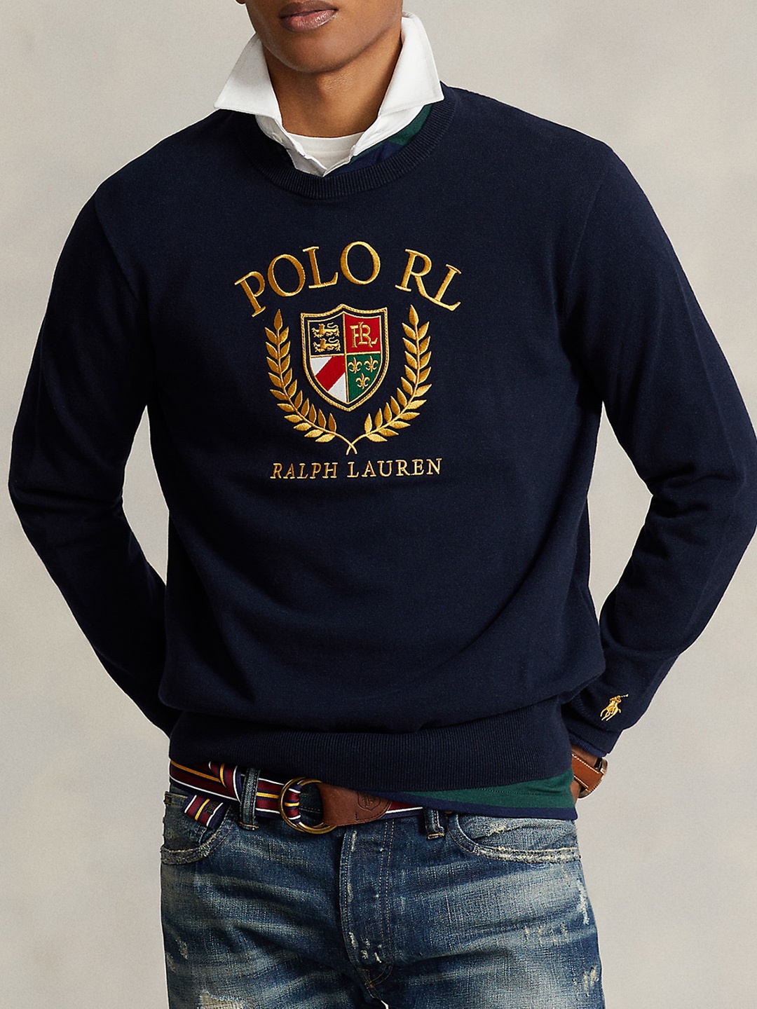 

Polo Ralph Lauren Brand Logo Embroidered Pure Cotton Pullover, Navy blue