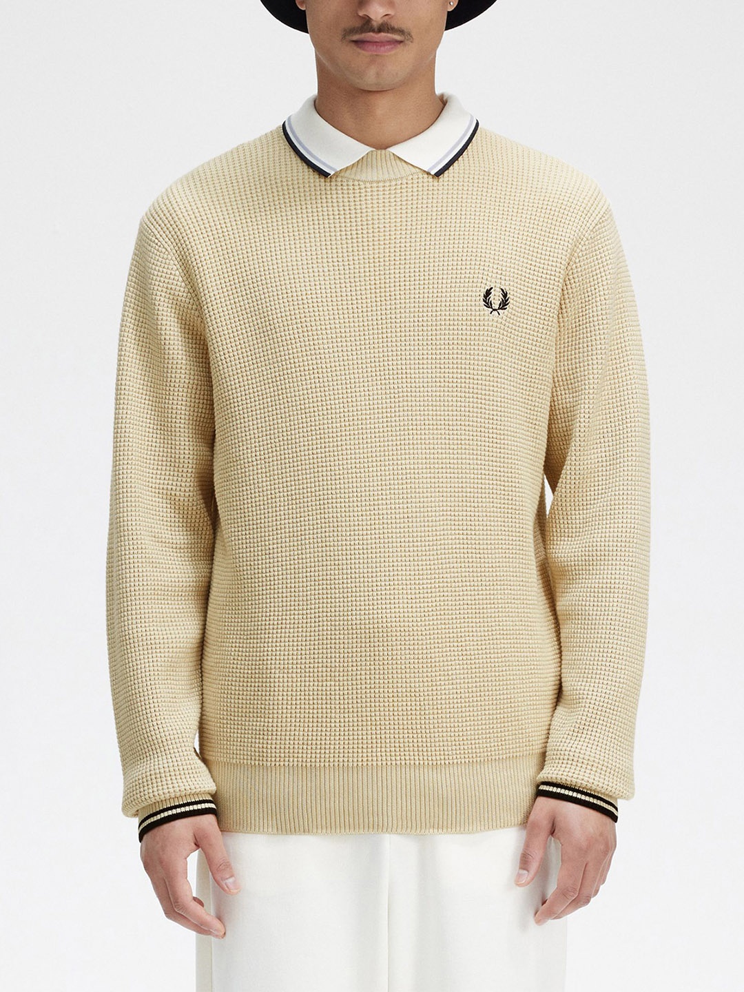 

Fred Perry Round Neck Pure Cotton Pullover Sweater, Cream
