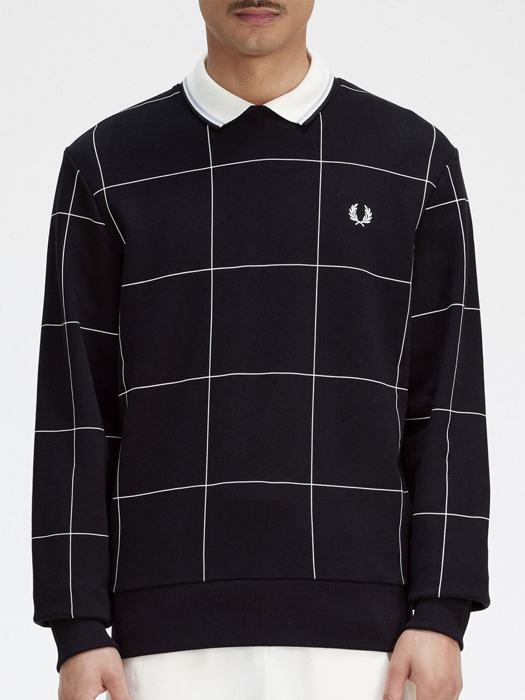 

Fred Perry Checked Pure Cotton Pullover, Black