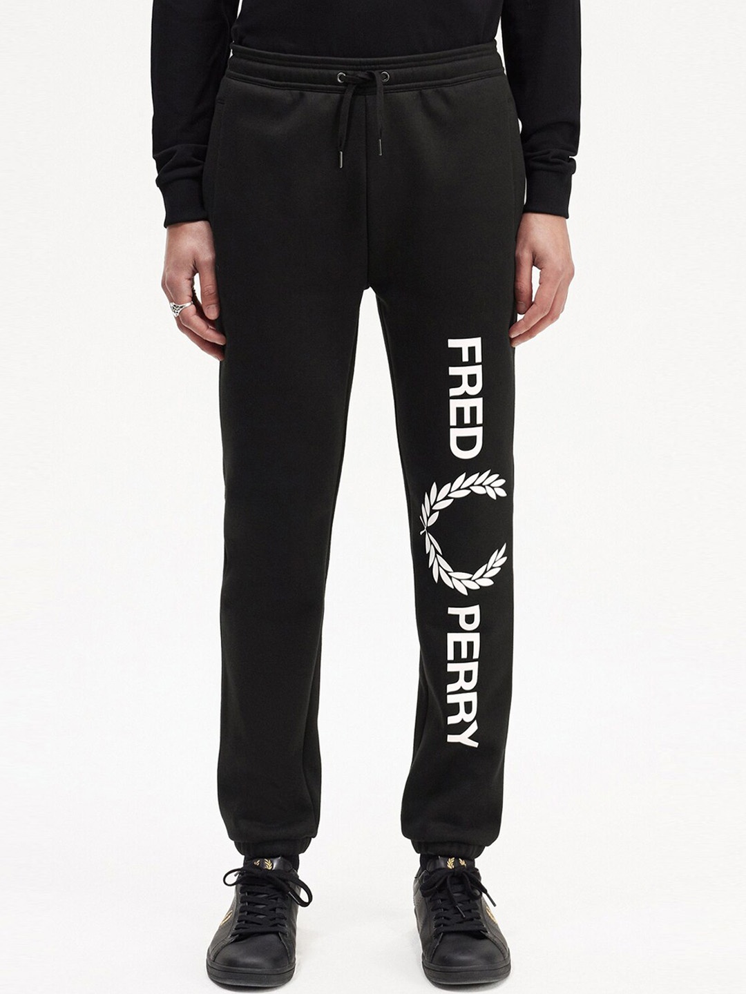 

Fred Perry Men Typography Printed Mid-Rise Pure Cotton Regular Joggers, Black