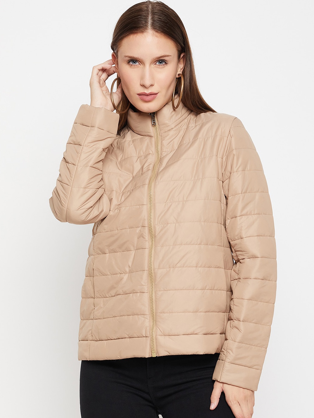 

Cantabil Lightweight Mock Collar Puffer Jacket, Beige