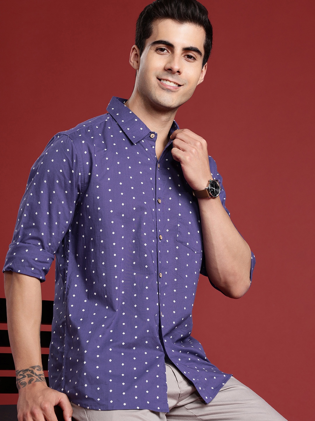 

Anouk Pure Cotton Printed Casual Shirt, Purple