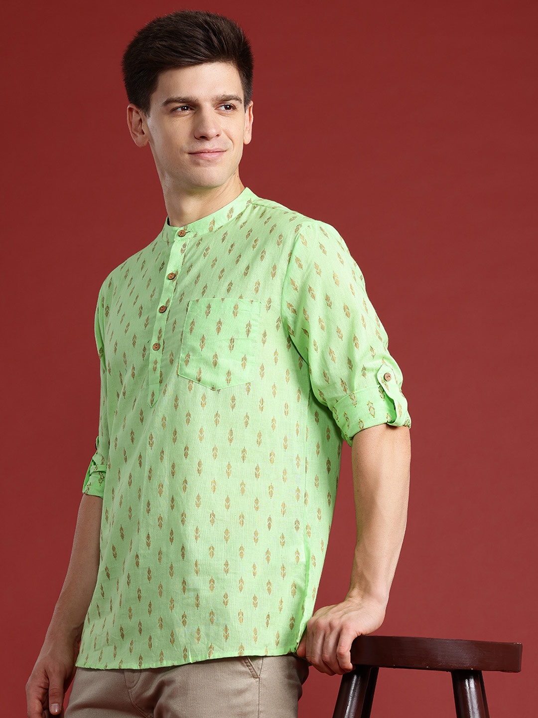 

Anouk Pure Cotton Woven Kurta, Green