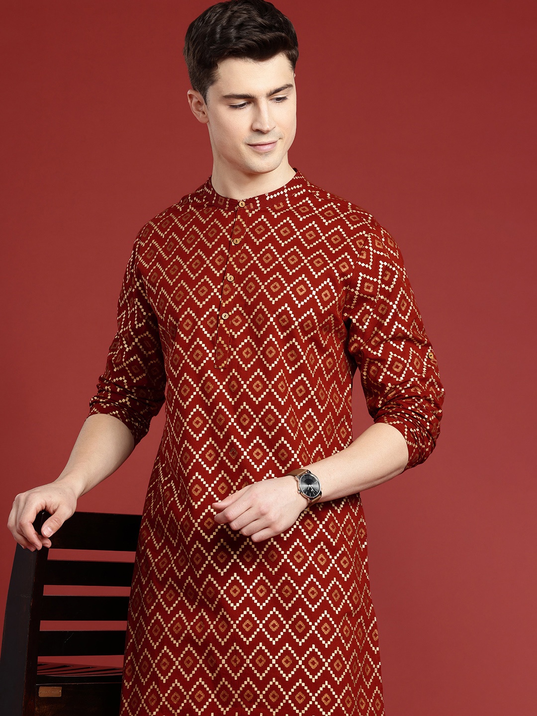 

Anouk Geometric Printed Cotton Kurta, Maroon